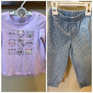 Jumping Beans Lavender Long Sleeve Tee and Polka Dot Jeans Size 24 Months